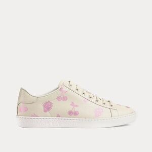Gucci Ace Metallic Strawberry & Cherry White Low Top Sneakers NEW NIB sz 38.5